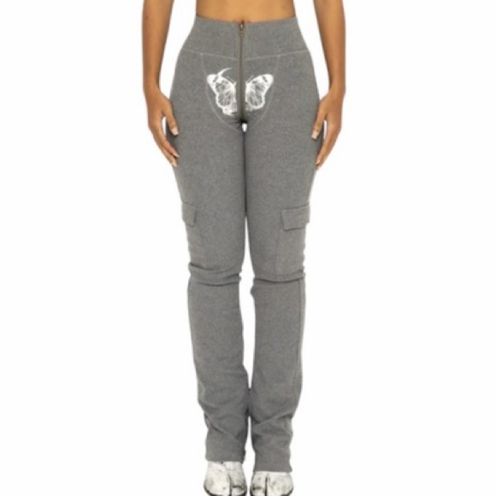 Elegant Gray Women's Flare Pants with Butterfly Design